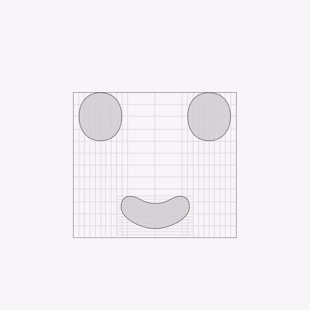 Grid layout with two shaded circular shapes at the top and a curved, kidney bean-shaped shaded area at the bottom center.