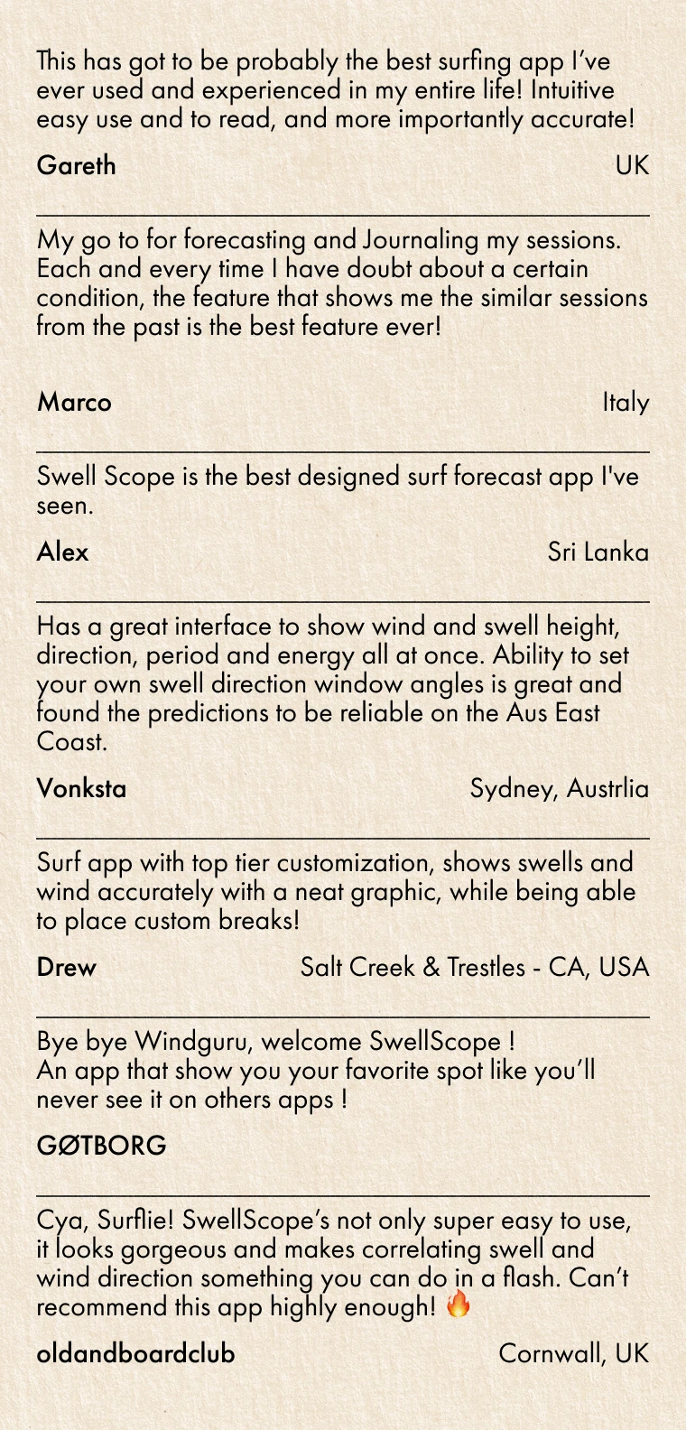 Detailed surf ratings panel showing tide from 1.3m to 0.8m with wave height waist-shoulder, surface condition glassy, breaking shape fading out, session vibe chill, crowd maxed, and overall rating worth it.