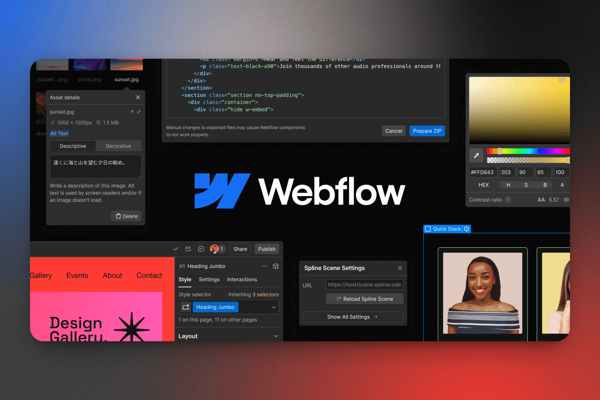 Interface Webflow lors de la conception d’un site sur mesure par l’agence Synqro.