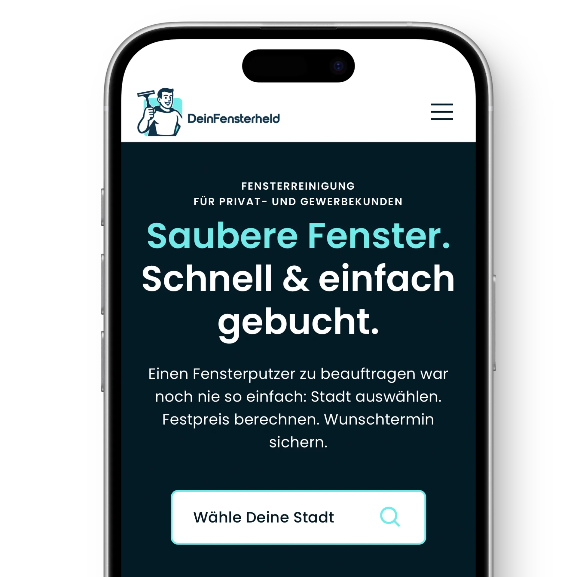 Iphone Mockup von der Startseite der Website DeinFesnterheld