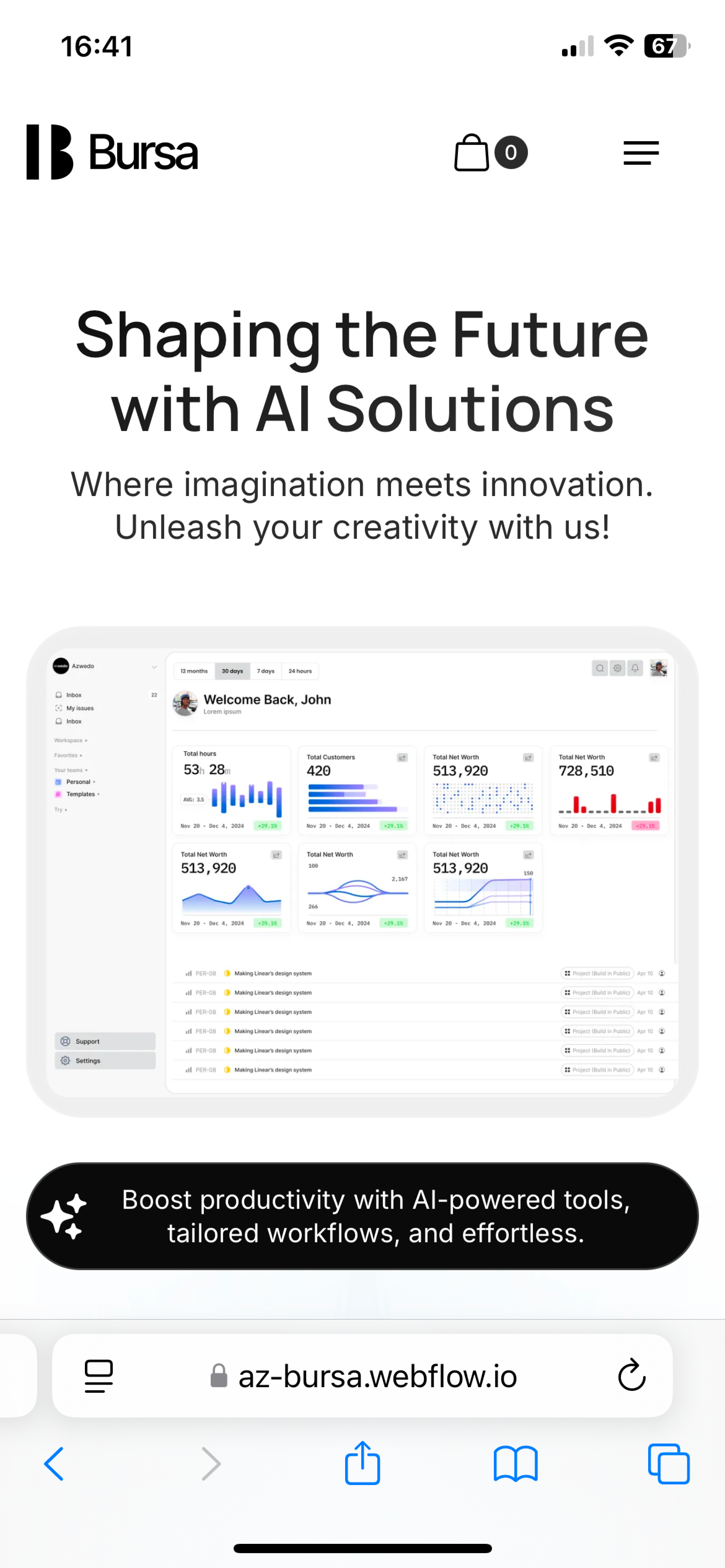 Saas Webflow Template - Bursa - Designed by Azwedo.com and Wedoflow.com