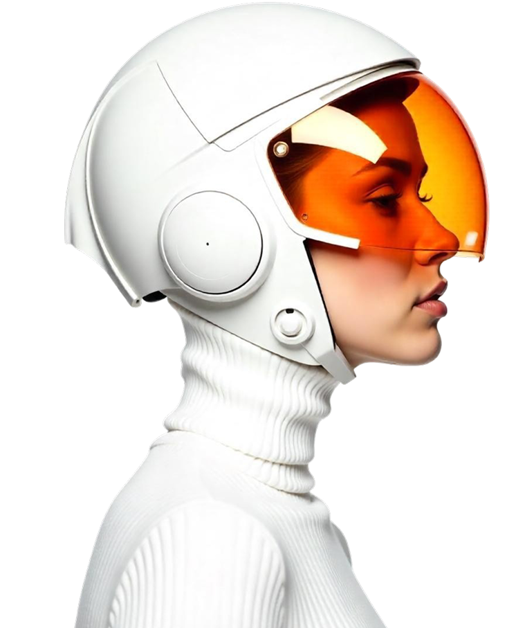 Applio Ventures astronaut-style profile with orange visor on white background.