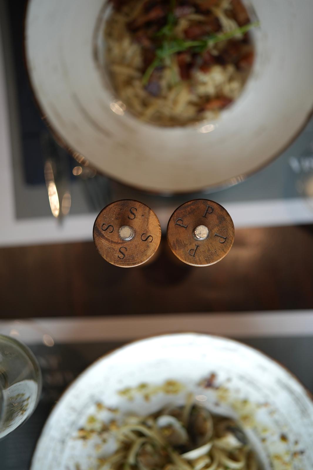 Two meals on table in TI Restaurant