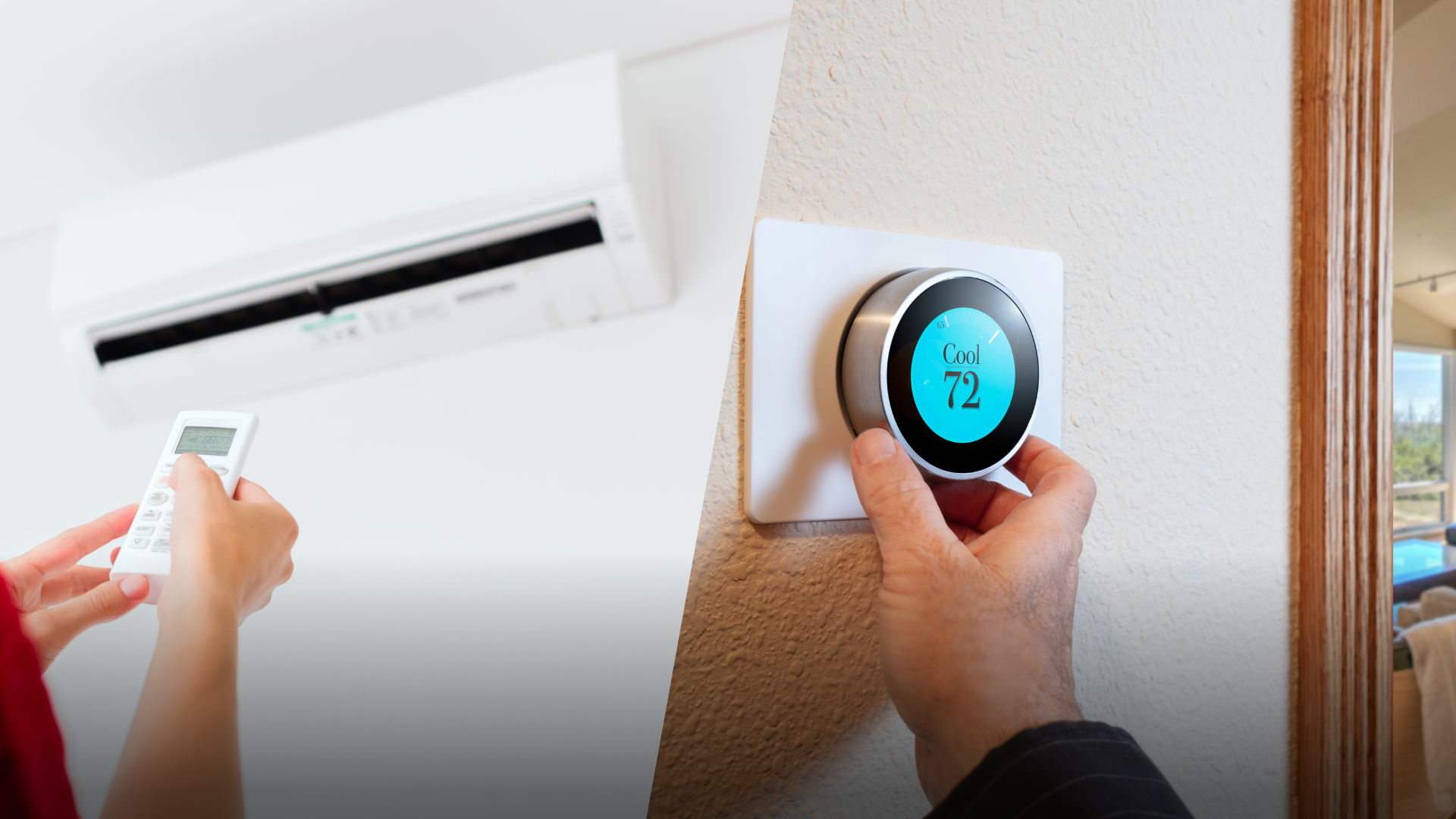 AC unit with remote control and digital thermostat displaying temperature setting, illustrating HVAC system control and comfort management.