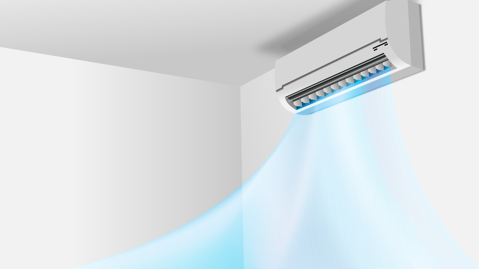 Ductless air conditioning unit emitting cool air, relevant to HVAC services and air quality discussions.