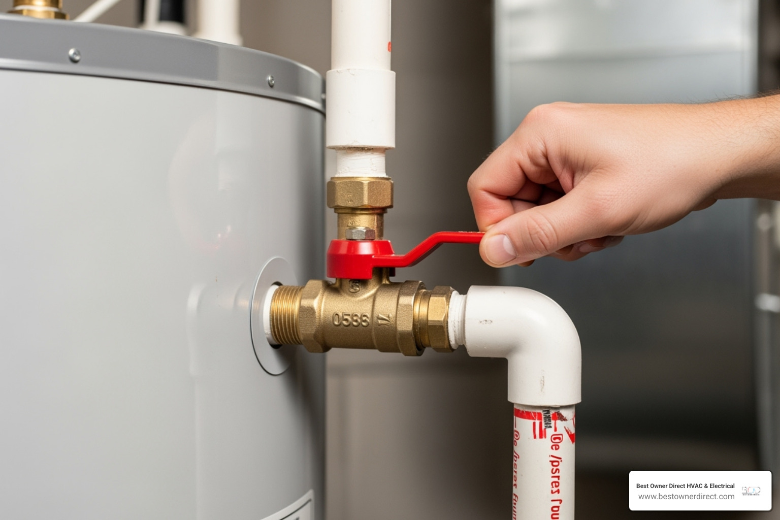 a hand turning a water heater's main shut-off valve - water heaters 24 hour service in cedar mill portland or