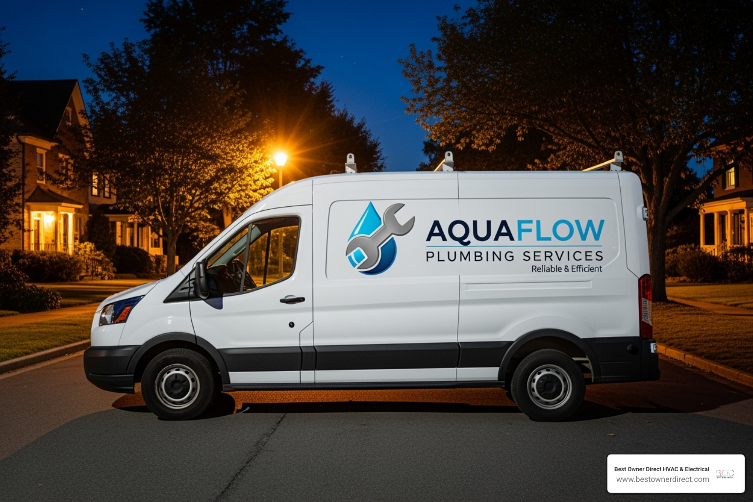 a friendly plumber's service van at night - water heaters 24 hour service in north plains or a friendly plumber's service van at night - water heaters 24 hour service in north plains or