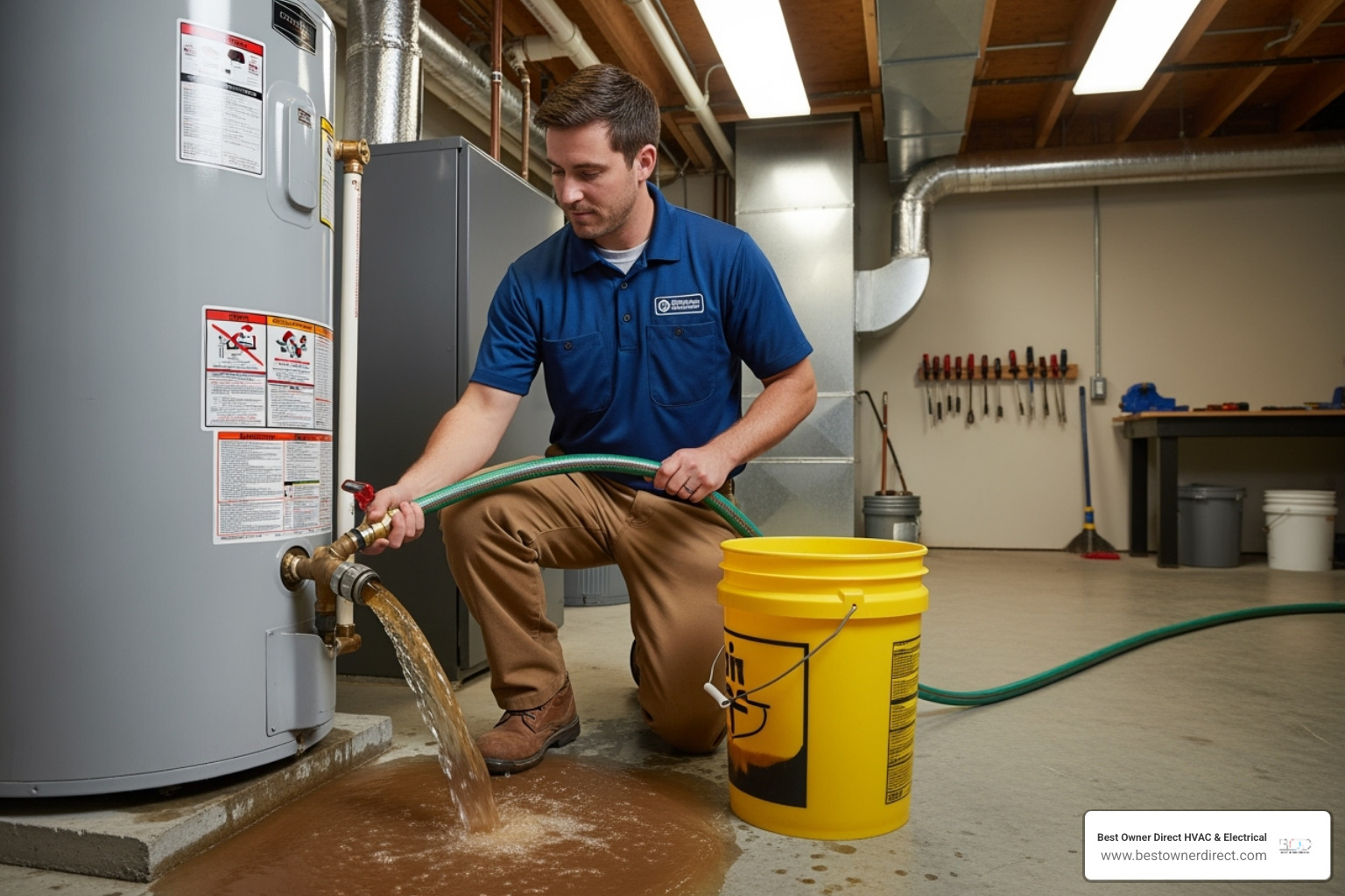 a technician flushing a water heater tank - water heaters 24 hour service in north plains or a technician flushing a water heater tank - water heaters 24 hour service in north plains or