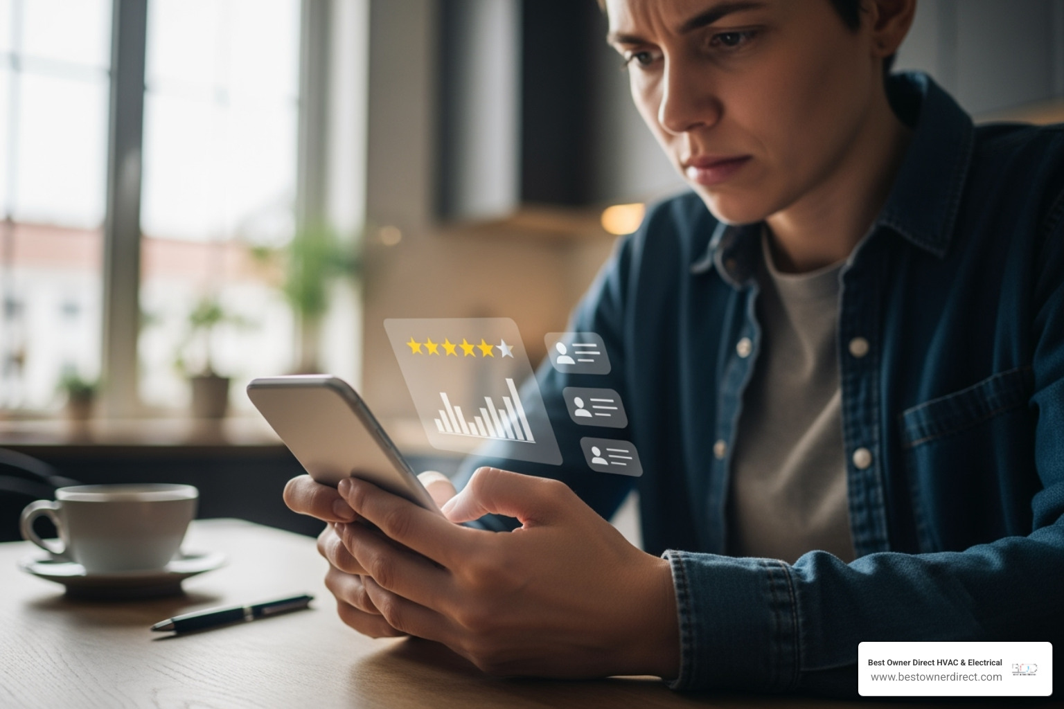 Person looking at plumber reviews on a smartphone - water heaters 24 hour service in reedville hillsboro or