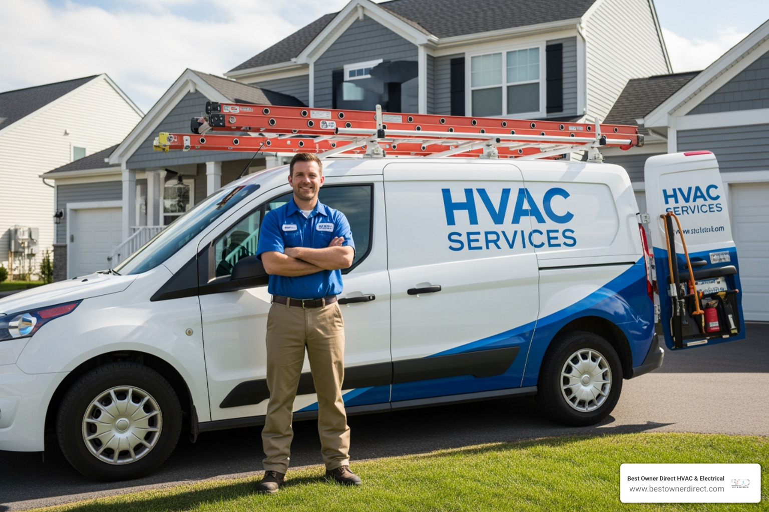 friendly technician with company van - heating best company in tigard or