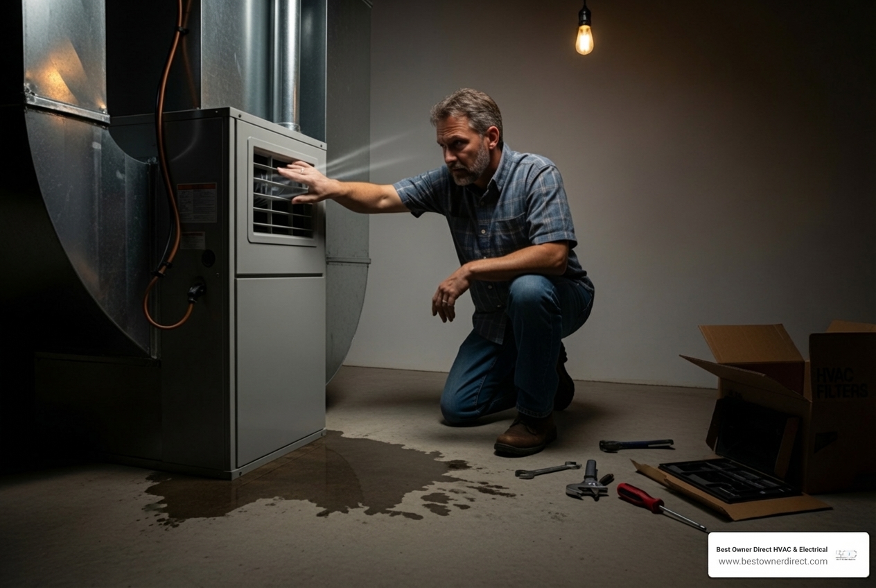 Infographic showing the top warning signs your HVAC system needs repair: weak airflow, strange noises, foul odors, short cycling, water leaks, high energy bills, uneven temperatures, and system failures - HVAC repair service