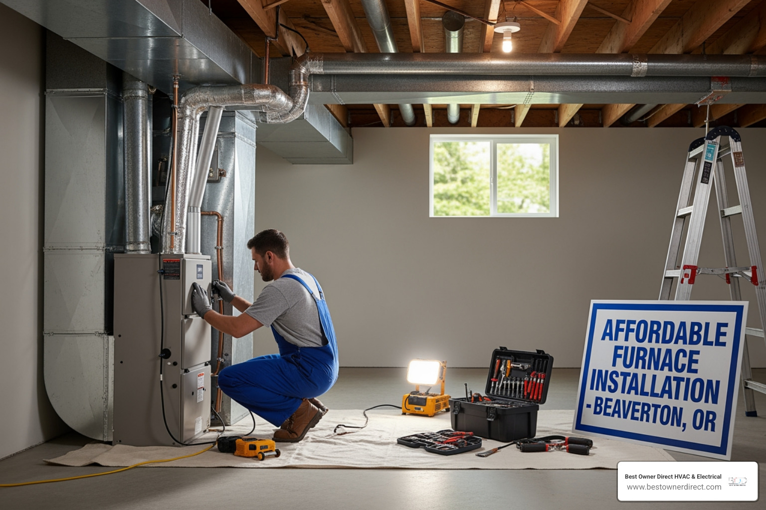 infographic showing the top 5 signs you need a new furnace: furnace age over 15 years, rising energy bills despite consistent usage, frequent repair needs, strange noises like banging or scraping, and yellow burner flame instead of blue - affordable furnace installation in beaverton, or