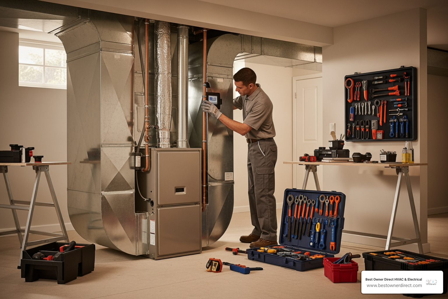 modern high-efficiency furnace installation in a clean basement - "I need a quote for a high-efficiency furnace for my home in Wilsonville."