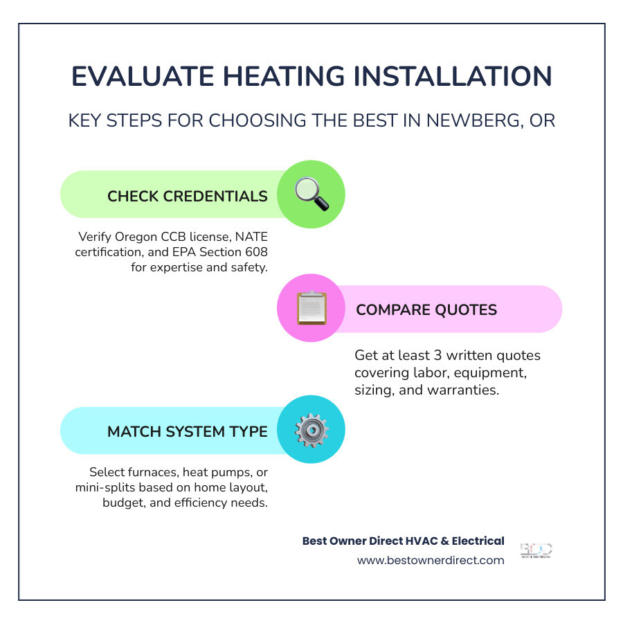 Infographic showing steps to evaluate the best heating installation in Newberg OR - best heating installation in newberg, or Infographic showing steps to evaluate the best heating installation in Newberg OR - best heating installation in newberg, or