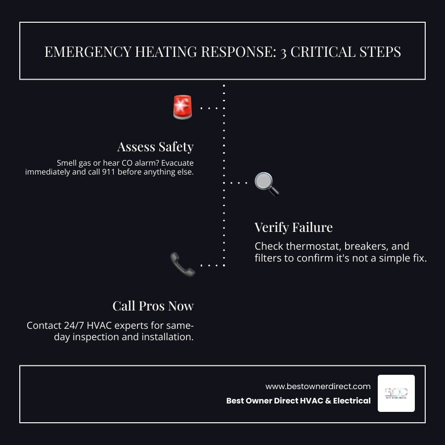 Infographic showing 5-step emergency heating replacement process for Hillsboro OR homeowners - emergency heating