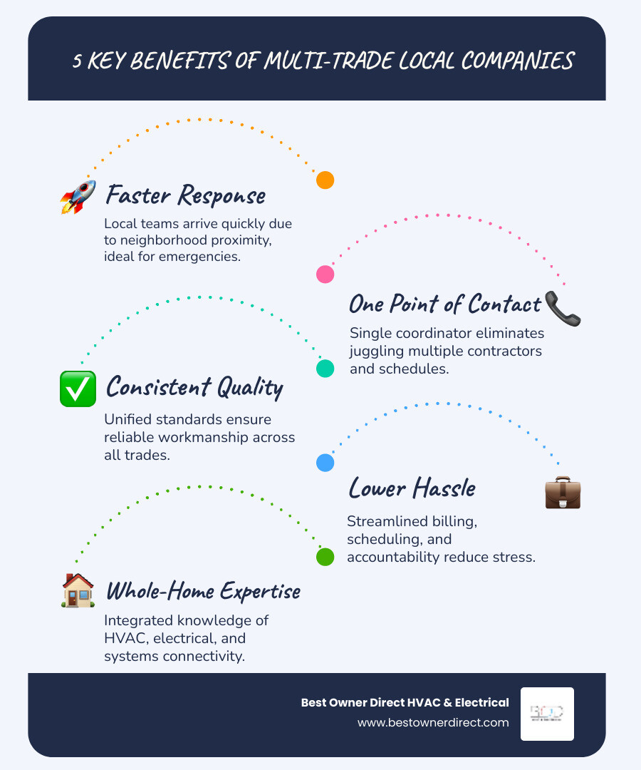 Infographic showing 5 key benefits of choosing a multi-trade local company for home services - benefits of choosing a multi