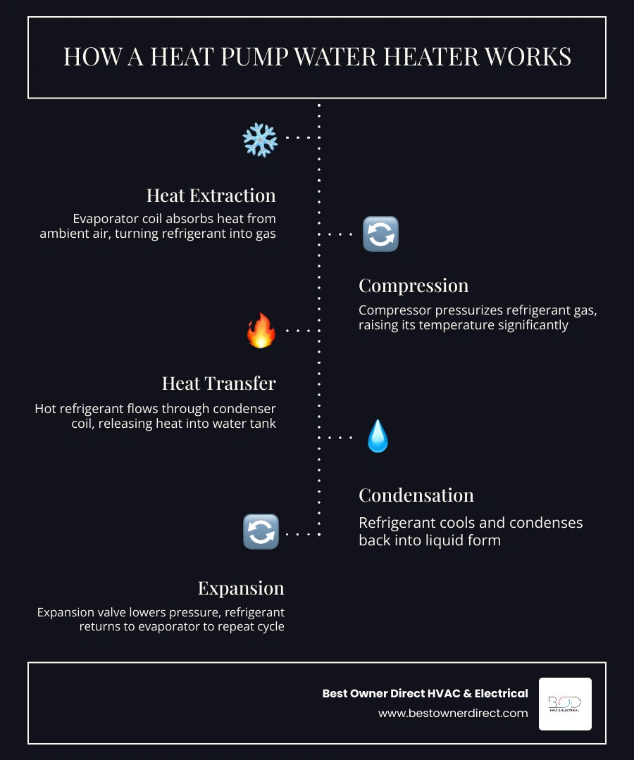 infographic showing heat transfer cycle from ambient air to water tank with efficiency stats and operating modes - what is a infographic showing heat transfer cycle from ambient air to water tank with efficiency stats and operating modes - what is a