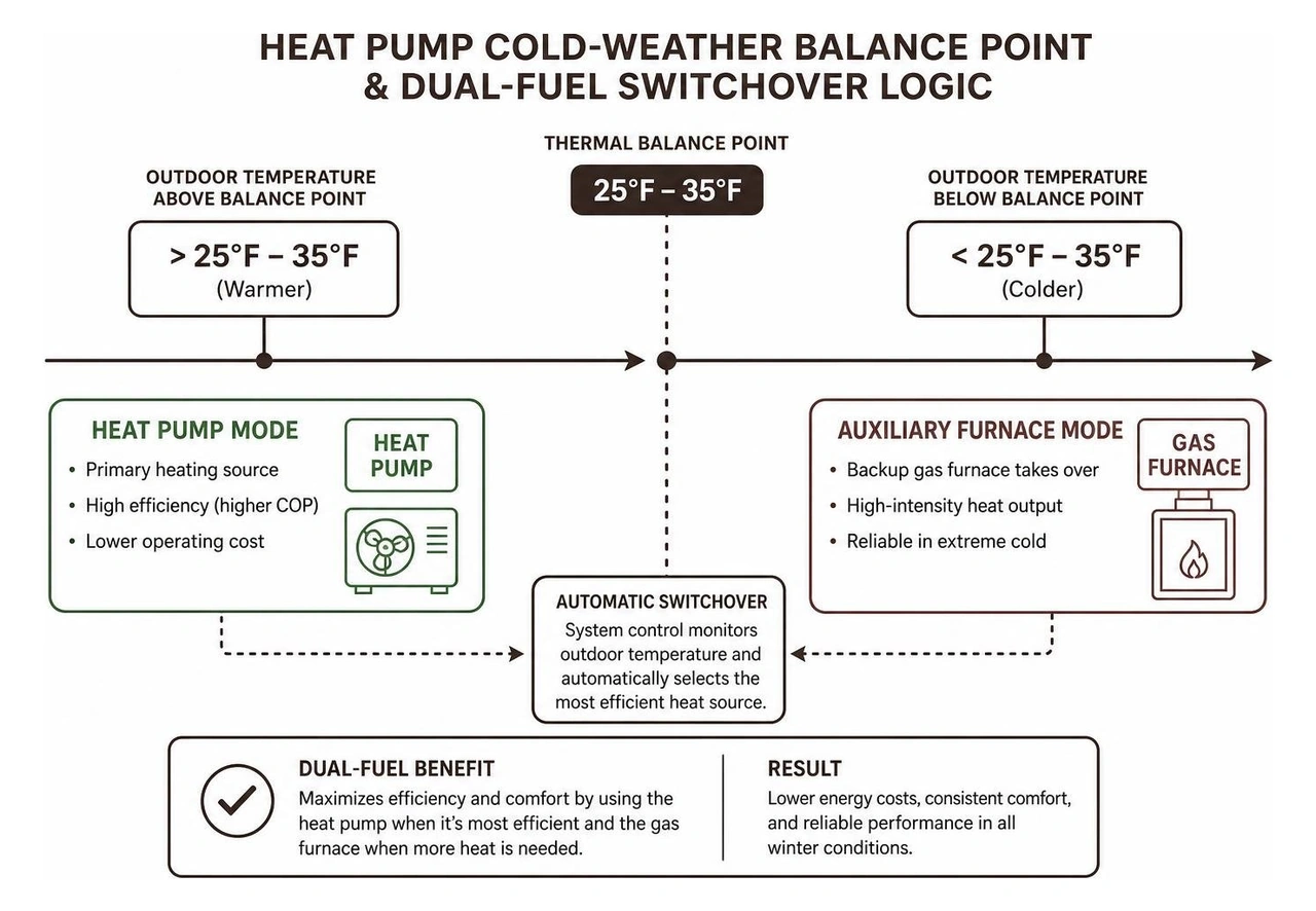 heat pump cold weather balance point and dual fuel switchover logic heat pump cold weather balance point and dual fuel switchover logic