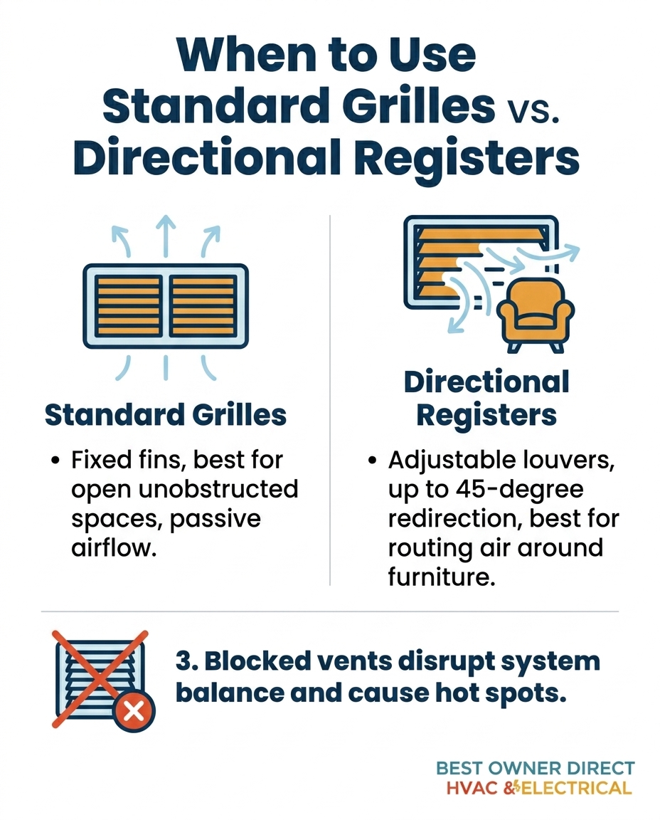 When to Use Standard Grilles vs. Directional Registers