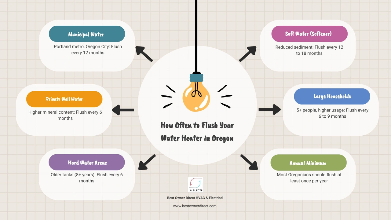 Water heater flushing frequency in Oregon by water source, household size, and tank age infographic infographic