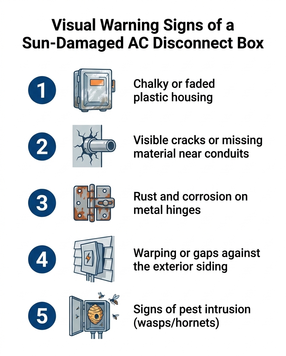 Visual Warning Signs of a Sun-Damaged AC Disconnect Box