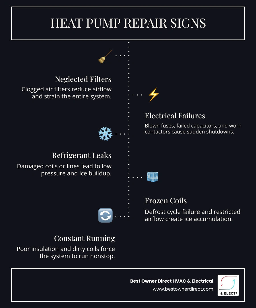 infographic showing 7 most common heat pump repairs their causes and early warning signs infographic infographic showing 7 most common heat pump repairs their causes and early warning signs infographic