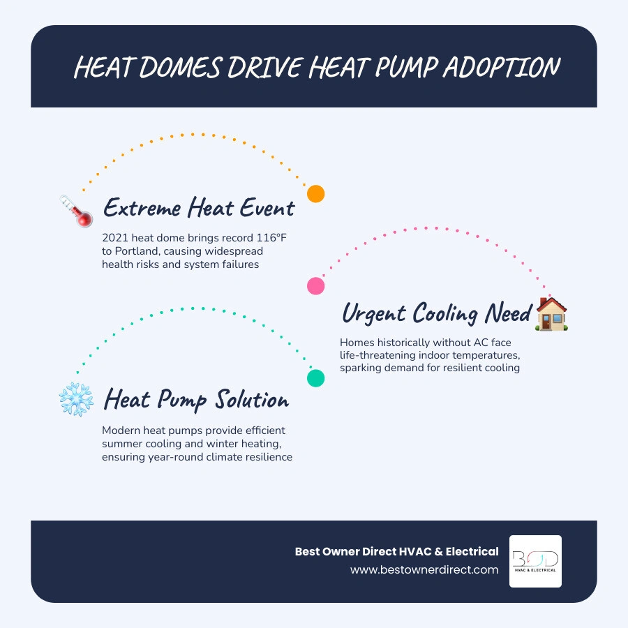 Infographic showing Pacific Northwest temperature spikes and the rising necessity of heat pumps infographic