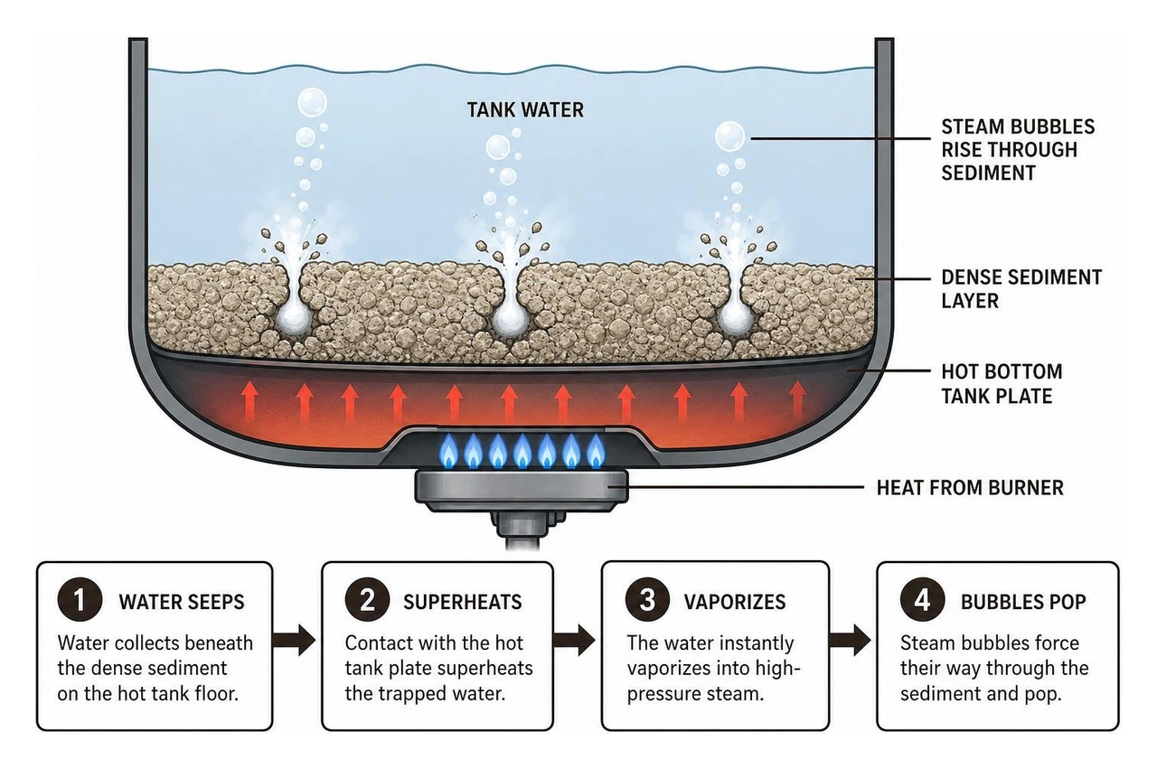 steam bubbles popping through a dense sediment layer in a water heater steam bubbles popping through a dense sediment layer in a water heater