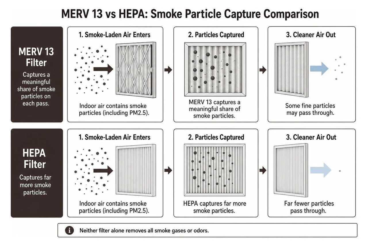 MERV 13 and HEPA smoke particle capture comparison MERV 13 and HEPA smoke particle capture comparison