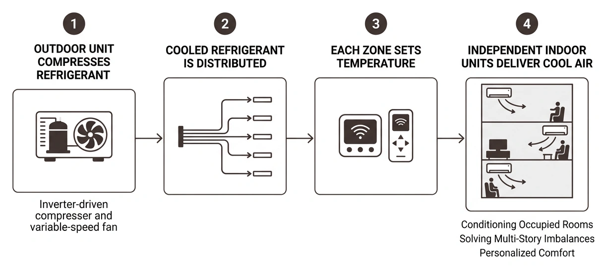 step-by-step diagram of multi-zone ductless cooling workflow step-by-step diagram of multi-zone ductless cooling workflow