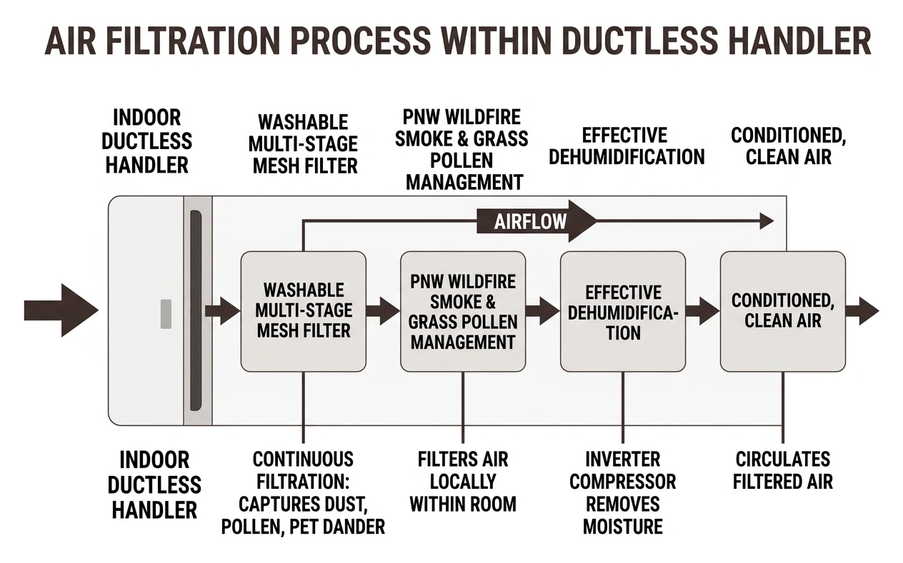 clean air filtration process within modern ductless handler clean air filtration process within modern ductless handler