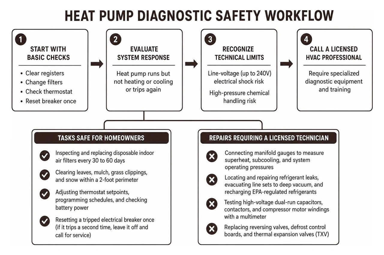 Heat pump diagnostic safety workflow Heat pump diagnostic safety workflow