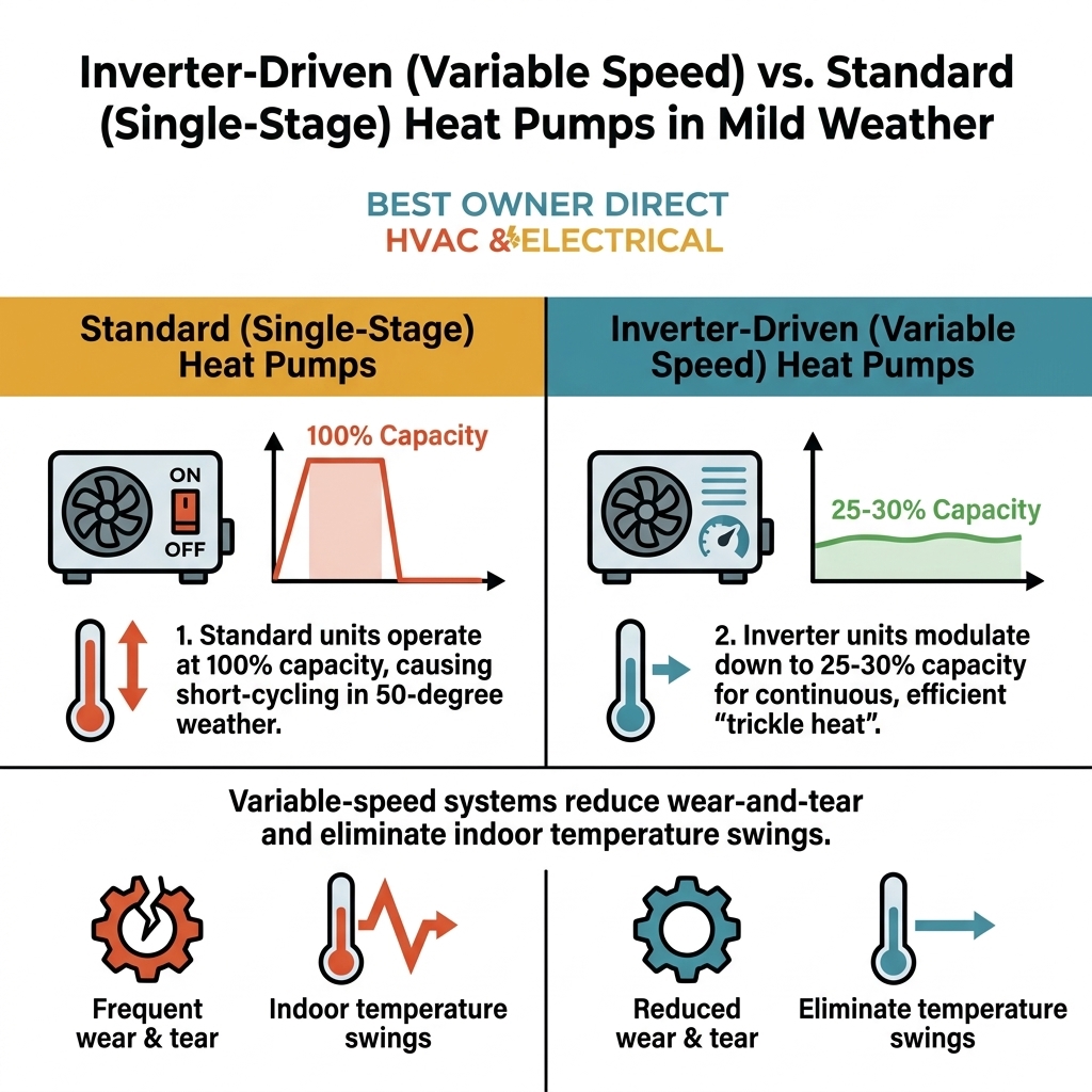 Inverter-Driven (Variable Speed) vs. Standard (Single-Stage) Heat Pumps in Mild Weather