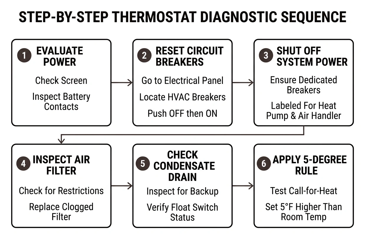 Step by step thermostat diagnostic sequence Step by step thermostat diagnostic sequence