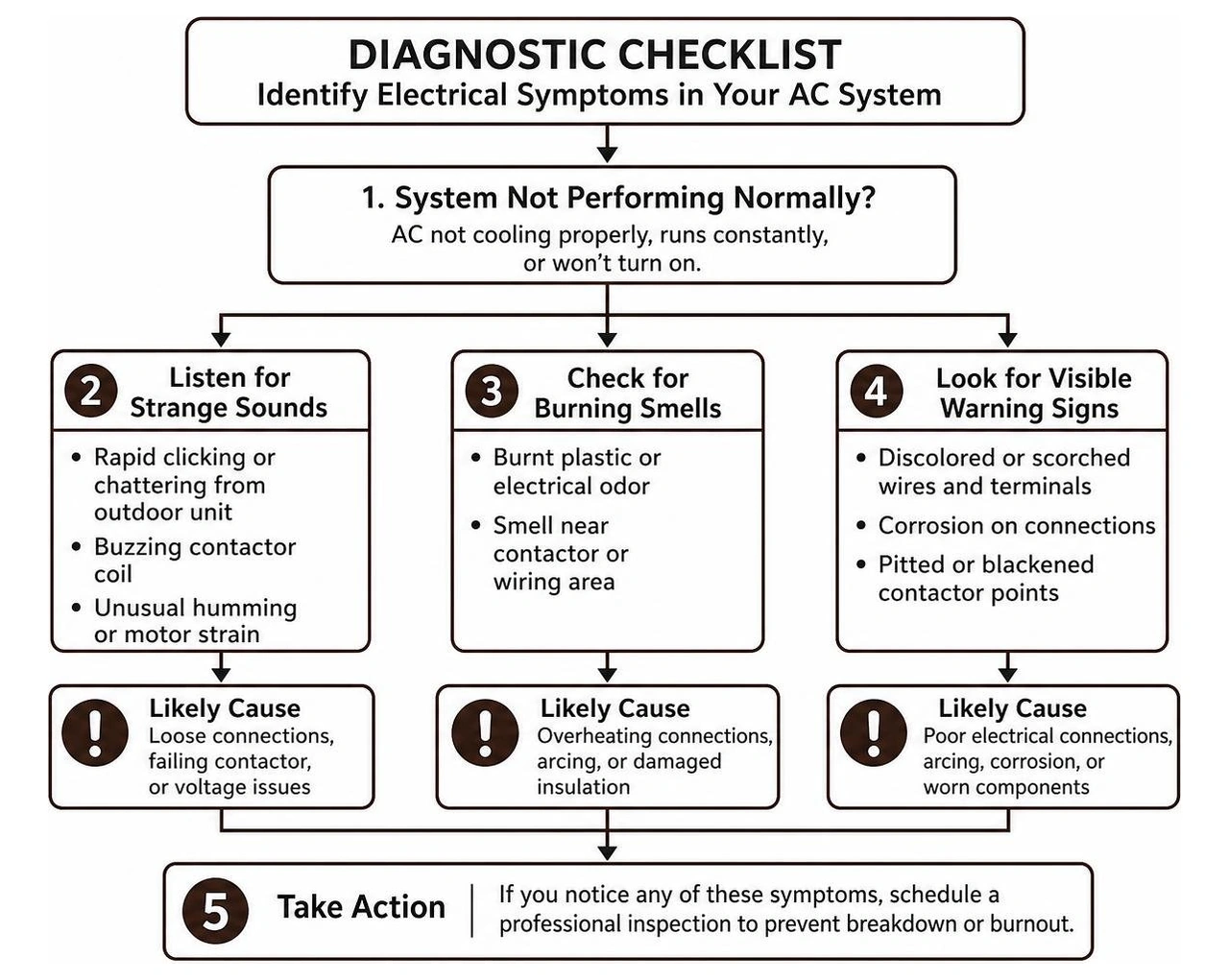 Diagnostic checklist flowchart for homeowners to identify electrical symptoms Diagnostic checklist flowchart for homeowners to identify electrical symptoms
