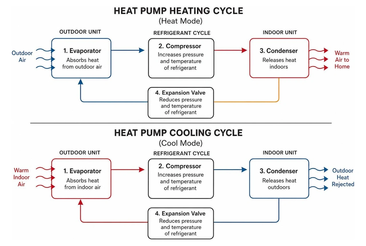 heat pump heating cycle versus cooling mode heat pump heating cycle versus cooling mode