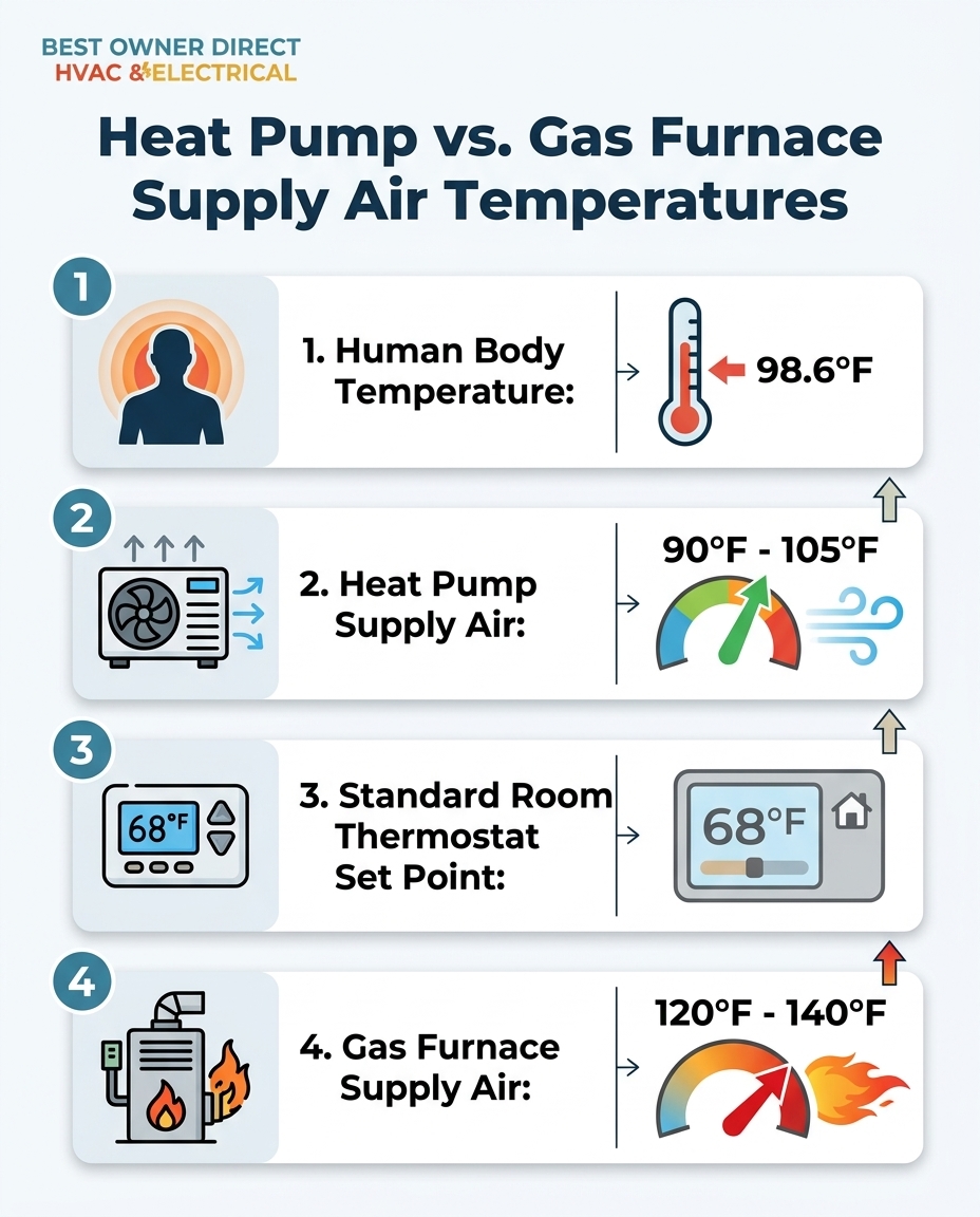 Heat Pump vs. Gas Furnace Supply Air Temperatures