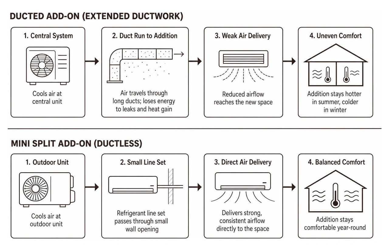 airflow comparison between mini split and ducted add on