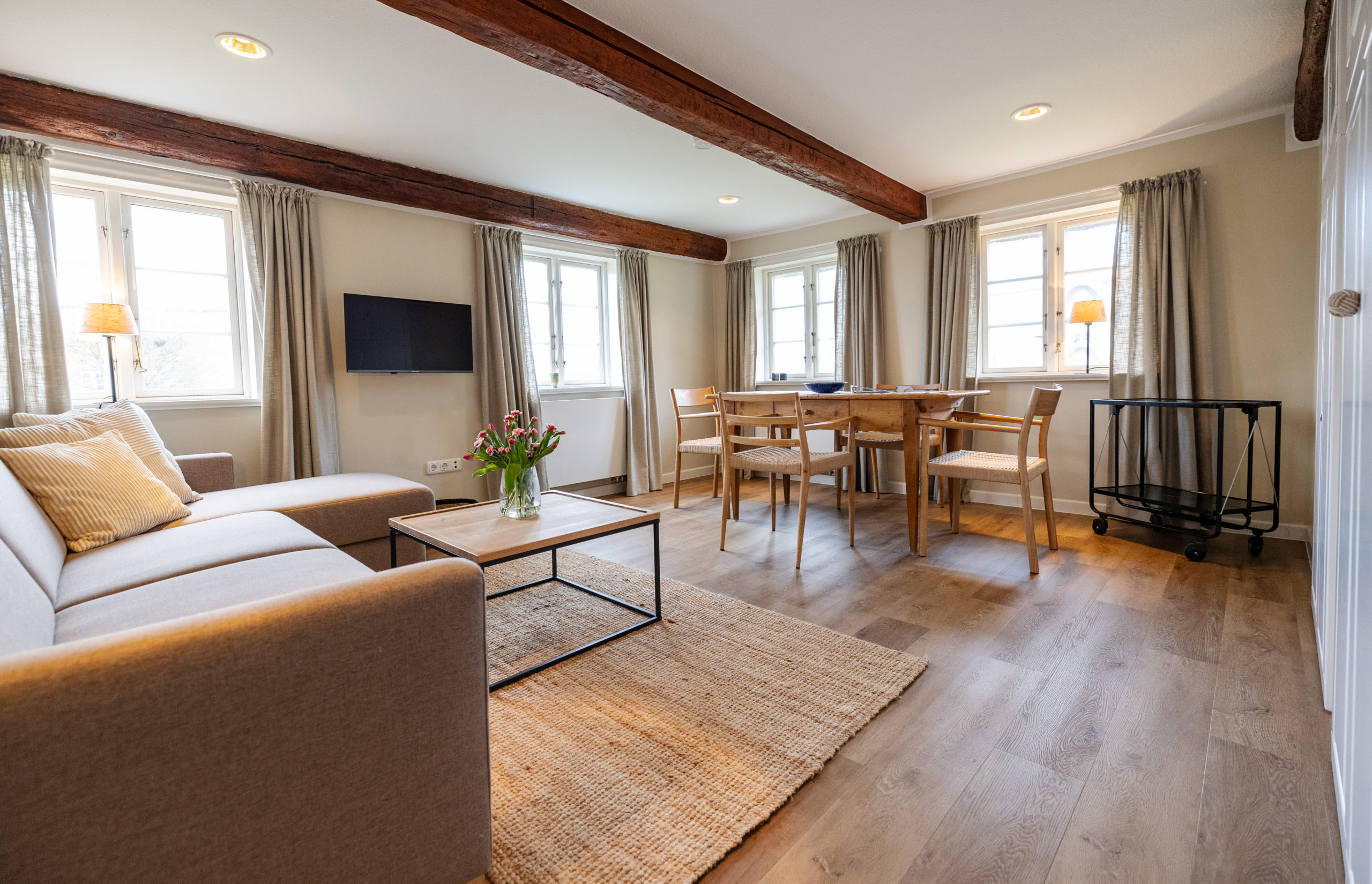 Romantic street in Italian village with restaurants on the side of the street