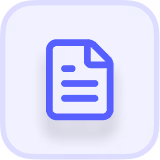 Icon of a document with text lines and a folded corner on a rounded square background.