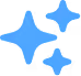 Four blue sparkling star shapes of varying sizes on a transparent background.