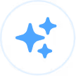 Three blue sparkle icons inside a blue circular outline on a transparent background.