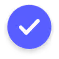 Blue circular icon with a white checkmark inside, indicating confirmation or success.