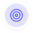Blue concentric rings target icon on a white circular background with a subtle shadow.