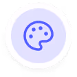 Circular icon with a paint palette symbol in the center.