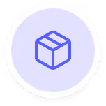 Blue box icon inside a light purple circle with a subtle shadow.