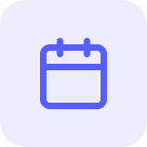 Blue calendar icon on a rounded square light purple background.