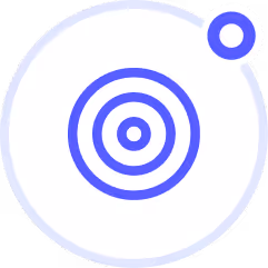 Blue concentric circles with a smaller solid blue circle connected by a line on a white background.