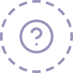 Dashed circular border surrounding a question mark symbol inside a solid circle.