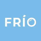 Logo with the word 'FRÍO' in white on a light blue background, featuring a circular design in the letter O.